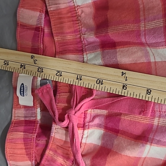 Pants Pink White Plaid Y Poplin Cotton Elastic waist draw string Preppy Hi Rise - Picture 6 of 10